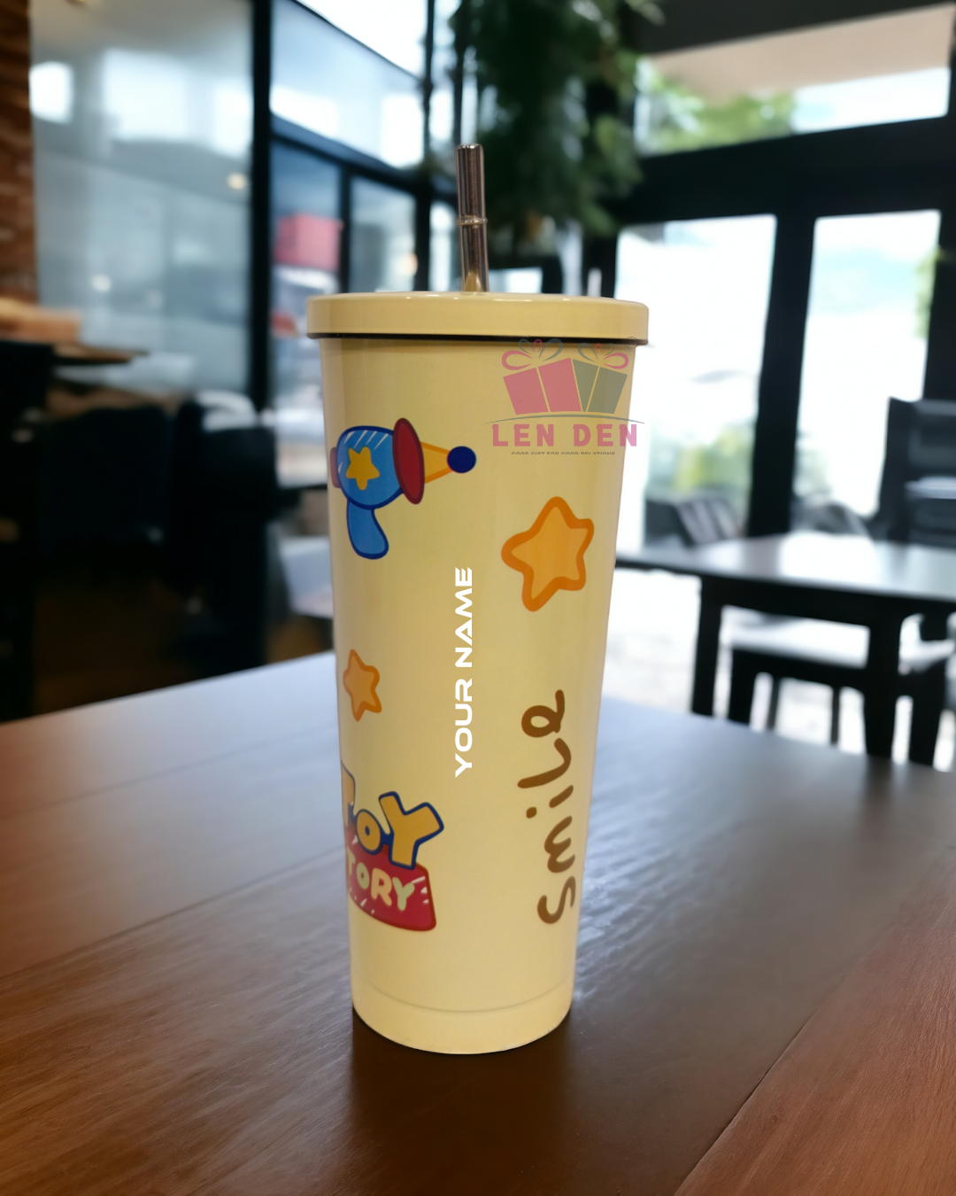 Lenden Printed Tumbler with Straw – Vacuum Insulated Stainless Steel for Home/Office/Travel (800 ml)
