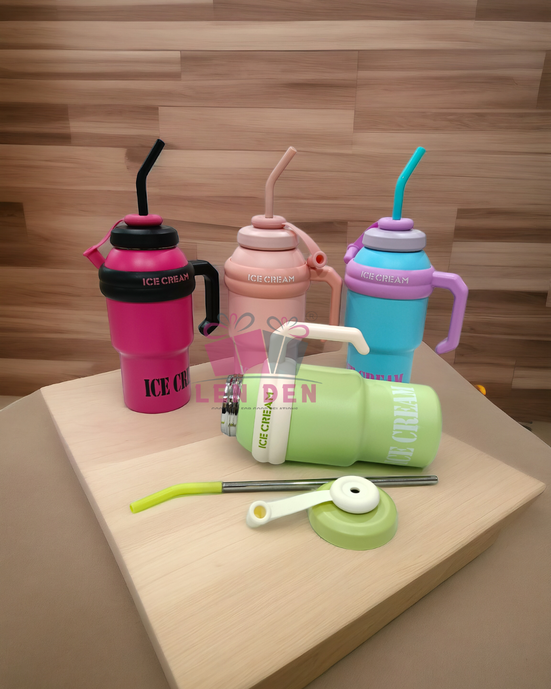 Ice Cream Tumbler with Straw – Vacuum Insulated Stainless Steel Water Bottle for Home (1000 ml)