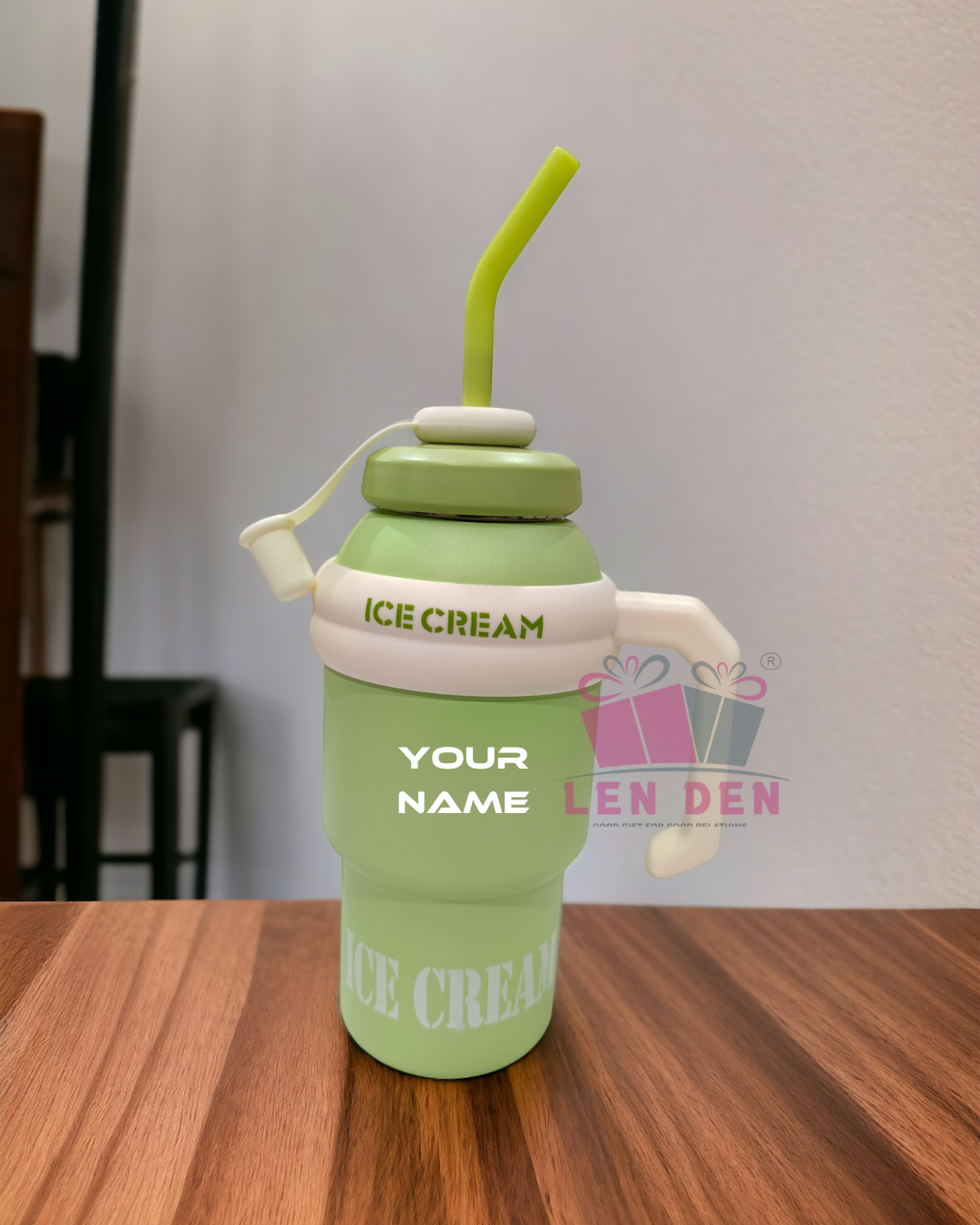 Ice Cream Tumbler with Straw – Vacuum Insulated Stainless Steel Water Bottle for Home (1000 ml)