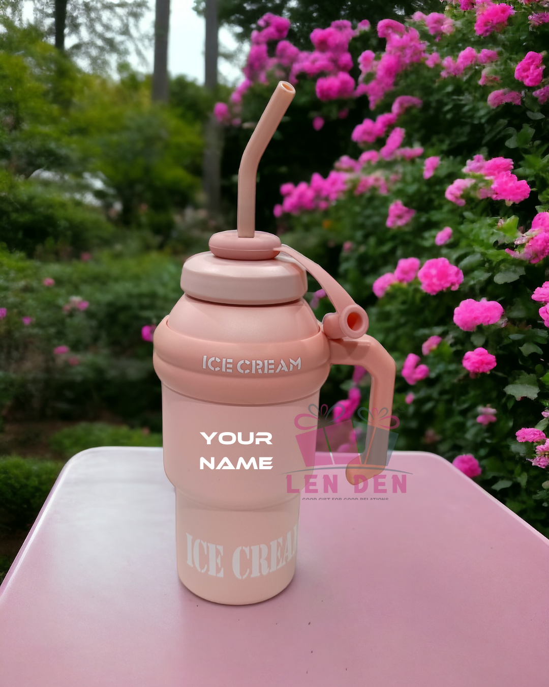 Ice Cream Tumbler with Straw – Vacuum Insulated Stainless Steel Water Bottle for Home (1000 ml)