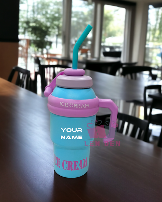 Ice Cream Tumbler with Straw – Vacuum Insulated Stainless Steel Water Bottle for Home (1000 ml)